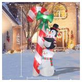 MUMTOP 8.6 Ft Tall Christmas Inflatables Outdoor Decorations, Inflatables Candy Cane with Snowman Penguin Christmas Blow up Yard Decorations Built-in LED Lights for Outdoor Party Holiday Decor