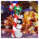 MUMTOP 8.6 Ft Tall Christmas Inflatables Outdoor Decorations, Inflatables Candy Cane with Snowman Penguin Christmas Blow up Yard Decorations Built-in LED Lights for Outdoor Party Holiday Decor