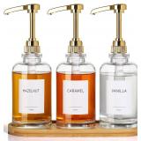 Coffee Syrup Dispenser, Glass Syrup Pump Dispenser for Coffee Bar Accessories, Maple Syrup Bottles with Tray, 16.9 fl oz Simple Syrup Bottles with 1/4oz Large Capacity Gold Pump