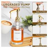 Coffee Syrup Dispenser, Glass Syrup Pump Dispenser for Coffee Bar Accessories, Maple Syrup Bottles with Tray, 16.9 fl oz Simple Syrup Bottles with 1/4oz Large Capacity Gold Pump