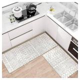 Kitchen Rugs and Mats Non Skid Washable Set of 2,Boho Moroccan Modern Farmhouse Faded Bohemian Runner Rug with Rubber Backing for Kitchen Decor and Accessories (Off-White 17"x47"+17"x30")