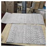 Kitchen Rugs and Mats Non Skid Washable Set of 2,Boho Moroccan Modern Farmhouse Faded Bohemian Runner Rug with Rubber Backing for Kitchen Decor and Accessories (Off-White 17"x47"+17"x30")