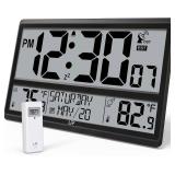 LFF Atomic Clock 4.5" Numbers, Atomic Wall Clock Never Needs Setting, Indoor Outdoor Temperature with Wireless Outdoor Sensor, Battery Powered, Clock for Office, Kitchen, Living Room, Bedroom