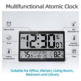 LFF Atomic Clock 4.5" Numbers, Atomic Wall Clock Never Needs Setting, Indoor Outdoor Temperature with Wireless Outdoor Sensor, Battery Powered, Clock for Office, Kitchen, Living Room, Bedroom
