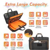 DJ Controller Case for DDJ-FLX4/ 200/400/SR2/REV1 Numark Party Mix 2/Mixtrack Platinum FX with 15.6" Laptop Compartment, DJ Controller Bag with Thick EVA Padding, Black+Orange