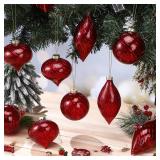 12 Pcs Burgundy Glass Christmas Ornaments, Mercury Vintage Christmas Ball Ornaments Red Hanging Hand Blown Glass Balls for Home Xmas Tree Birthday Party Holiday Wedding Decor, 2.36 Inch