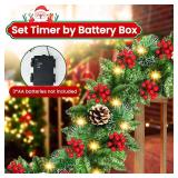 Christmas Garland, JTSIOV 9ft Artificial Christmas Tree Garland with 9ft Lights, Pine Cones, Red Berries, Branch Tips, Waterproof Christmas Decoration for Stairs, Fireplace, Door, Xmas Trees, Garden