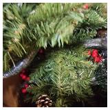 Christmas Garland, JTSIOV 9ft Artificial Christmas Tree Garland with 9ft Lights, Pine Cones, Red Berries, Branch Tips, Waterproof Christmas Decoration for Stairs, Fireplace, Door, Xmas Trees, Garden