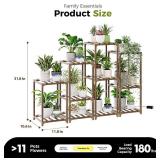 Bamworld Plant Stands with Grow Light Indoor 4 Sets Plant Shelves Outdoor Wooden Plant Holder for Multiple Plants Flower Stands Window Warm Light
