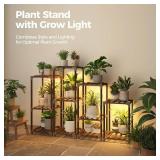 Bamworld Plant Stands with Grow Light Indoor 4 Sets Plant Shelves Outdoor Wooden Plant Holder for Multiple Plants Flower Stands Window Warm Light