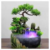Tabletop Rockery Fountain Indoor Waterfall Bonsai Desktop Mini Rockery Water Fountain with Automatic Pump and LED Light, Home Office Bedroom Humidifier Desk Decorate (Style 1)