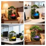 Tabletop Rockery Fountain Indoor Waterfall Bonsai Desktop Mini Rockery Water Fountain with Automatic Pump and LED Light, Home Office Bedroom Humidifier Desk Decorate (Style 1)