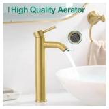 Vessel Sink Faucet Brushed Gold Tall Bathroom Faucets Single Handle One Hole Rv Vanity Lavatory Bathroom Sink Faucet