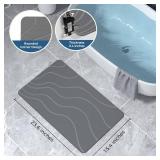 Stone Bath Mat Diatomaceous Earth Non-Slip Shower Mat,Quick Drying Diatomite Bath Stone Mat for Bathroom Floor -Super Absorbent,Natural, Easy to Clean(24 16" Grey)