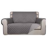 PureFit Reversible Quilted Sofa Cover, Water Resistant Medium Slipcover Furniture Protector, Washable Couch Cover with Non Slip Foam and Elastic Straps for Kids, Dogs, Pets (Loveseat, Gray/Light Gray)