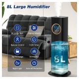 Humidifiers for Bedroom, 2.1Gal/8L Humidifier large room with Essential Oil Diffuser, Top Fill Whole House Cool Mist Humidifiers for Plants Baby Kids Adults(Black)