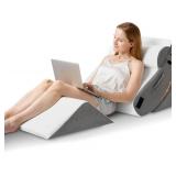 HABUTWAY 4Pcs Orthopedic Wedge Pillow, Bed Wedge Pillow for Sleeping, Post Surgery Foam Pillow for Back Pain Relief, Triangle Adjustable Support Pillow with Machine Washable Cover, White&Grey