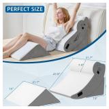 HABUTWAY 4Pcs Orthopedic Wedge Pillow, Bed Wedge Pillow for Sleeping, Post Surgery Foam Pillow for Back Pain Relief, Triangle Adjustable Support Pillow with Machine Washable Cover, White&Grey