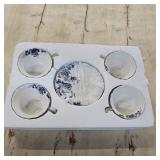 Jomop Ceramic Tea Cups Coffee Cup and Saucers Set of 4 (Blue and White)