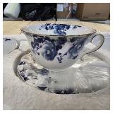 Jomop Ceramic Tea Cups Coffee Cup and Saucers Set of 4 (Blue and White)