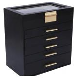 BOOVO Jewelry Box for Women, Black 6 Layer Large Jewelry Organizer with Glass Lid for Necklace, Bracelet, Earrings, Rings Storage, Jewelry Organizers and Storage for Girls Gift (Clear Black, 6 layer)