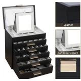 BOOVO Jewelry Box for Women, Black 6 Layer Large Jewelry Organizer with Glass Lid for Necklace, Bracelet, Earrings, Rings Storage, Jewelry Organizers and Storage for Girls Gift (Clear Black, 6 layer)
