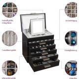 BOOVO Jewelry Box for Women, Black 6 Layer Large Jewelry Organizer with Glass Lid for Necklace, Bracelet, Earrings, Rings Storage, Jewelry Organizers and Storage for Girls Gift (Clear Black, 6 layer)