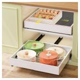 Pull Out Cabinet Organizer, Expandable Width (11.4"-19.4") and Depth (16.7"-21") With 3 Rails, Heavy Duty Slide out Drawers for Kitchen Base Cabinet Organization, No Drill, White