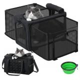 Pecute Cat Carrier Expandable, Airline Approved Cat Soft-Sided Carriers, Breathable Pet Carriers up to 5kg/12lbs, Collapsible Cat Bag Carrier Great for Travel, Outdoor, Hiking, Camping, Dark Gray