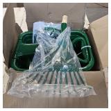 Duckura Kids Gardening Tools Set - 7pcs Wheelbarrow Set for Kids with Shovel, Rake, Leaf Rake, Summer Outdoor Yard Digging Weed Birthday Gifts Toys, Easter for Boys Girls Age 2 3+ Years(Green)