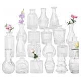 Set of 20 Glass Bud Vases,Small Clear Vases,Wedding Centerpiece Table Decorations,Clear Vintage Embossed Mini Vases,Flower Arrangements in for Party or Home Decor