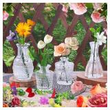 Set of 20 Glass Bud Vases,Small Clear Vases,Wedding Centerpiece Table Decorations,Clear Vintage Embossed Mini Vases,Flower Arrangements in for Party or Home Decor