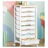 Rolling Cart with Drawers,8 Drawer Rolling Cart,Rolling Drawer Cart,Rolling Storage Drawer Cart,White Rolling Cart,Utility Cart with Drawers and Wooden Tabletop