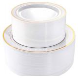 I00000 102 Pieces Gold Plastic Plates, Disposable Party Plates White Gold Rim, 51 Disposable Gold Dinner Plates 10.25 Inch and 51 Disposable Dessert Appetizer Elegant Fancy Wedding Plates 7.5 Inch
