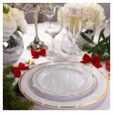 I00000 102 Pieces Gold Plastic Plates, Disposable Party Plates White Gold Rim, 51 Disposable Gold Dinner Plates 10.25 Inch and 51 Disposable Dessert Appetizer Elegant Fancy Wedding Plates 7.5 Inch