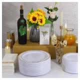 I00000 102 Pieces Gold Plastic Plates, Disposable Party Plates White Gold Rim, 51 Disposable Gold Dinner Plates 10.25 Inch and 51 Disposable Dessert Appetizer Elegant Fancy Wedding Plates 7.5 Inch