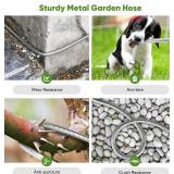 Garden Hose Metal 100FT, Stainless Steel Heavy Duty Water Hose With 10 Function Nozzle, No-Kink, Tough & Flexible, Sturdy and Lightweight, Rust Proof for Yard, Outdoor, RV