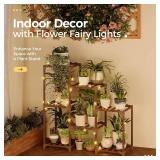 Bamworld Plant Stand Indoor with Flower Fairy Lights Battery Plant Shelf Wood Plant Rack for Multiple Plants 3 Tiers Ladder Plant Holder for 7 Pots for Living Room Home Decor for Gardening Gifts