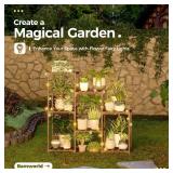 Bamworld Plant Stand Indoor with Flower Fairy Lights Battery Plant Shelf Wood Plant Rack for Multiple Plants 3 Tiers Ladder Plant Holder for 7 Pots for Living Room Home Decor for Gardening Gifts