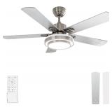 $105 warmiplanet Ceiling Fan with Lights Remote Control, 52 Inch, Brushed Nickel (5-Blades)