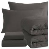 Twin Comforter Set with Sheets, 5 Pieces Soft and Breathable Twin Bedding Set, Dark Grey
