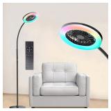 Pedestal Fan for Bedroom, Floor Lamp with RGB 18w/1500lm, 3-Speed Stand Fan Stepless Adjustable 3000K-6000K Color and Dimmer, Remote and Button Control, Adjustable Gooseneck Gloor Lamp (Black)