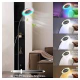 Pedestal Fan for Bedroom, Floor Lamp with RGB 18w/1500lm, 3-Speed Stand Fan Stepless Adjustable 3000K-6000K Color and Dimmer, Remote and Button Control, Adjustable Gooseneck Gloor Lamp (Black)