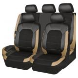 CAR PASS Leather seat Covers,Automotive Universal Sport car seat Cover Super 5mm Composite Sponge Inside,Airbag Compatible fits Most Cars, SUVs, Trucks, and Vans (Full Set,Black and Beige)
