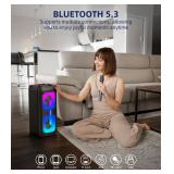 $130 Karaoke Machine & Portable PA System with 2 Wireless Microphones, Bluetooth Speaker, LED Lights, Bluetooth 5.3 & TWS Stereo, Supports Type-C/USB/TF/AUX for Home Party and Outdoor Gatherings