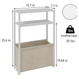 Narrow Side Table, Slim End Tables with Fabric Basket, Skinny Table for Small Spaces, Thin Bedside Table for Living Room, Bedroom (1, White + Camel Brown)