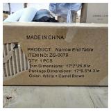 Narrow Side Table, Slim End Tables with Fabric Basket, Skinny Table for Small Spaces, Thin Bedside Table for Living Room, Bedroom (1, White + Camel Brown)