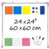 Whiteboard Set - Dry Erase Board 24 x 24 in with 1 Magnetic Eraser, 4 Dry Wipe Markers, 4 Magnets and 6 Magnetic Labels - Wall Hanging Reminder Kanban White Board for Home and Office (24x24 inch)