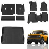 $130 Floor Mats Compatible with 2021 2022 2023 2024 2025 Ford Bronco Trunk Mat Cargo Liner Kick Mat for Ford Bronco Accessories 4 Door(Trunk Mat+Floor Mats+Rear Backrest Mats)