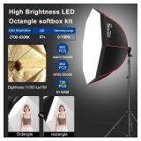 $155 Softbox Lighting Kit,37" Octangle Softbox Photography Lighting Kit with 110W 2700-6500K 11000Lux Dimmable LED Prismatic Lamp and Remote Control,Photo Studio Soft Box Lights for Video Recording